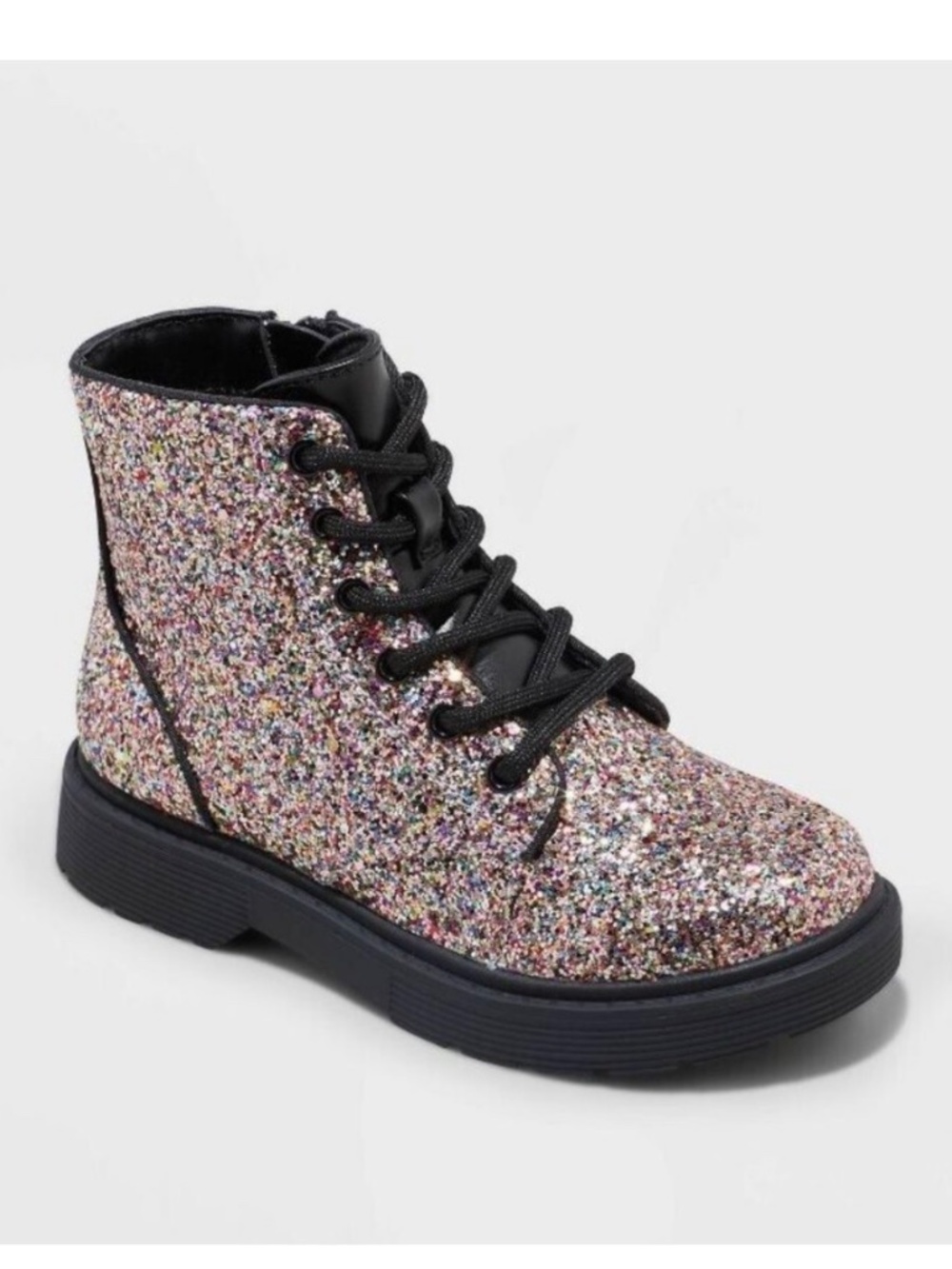 NEW! Art Class Zoe Glitter Pink Lace Up Combat Boots Zipper Girls Size 4 Comfy